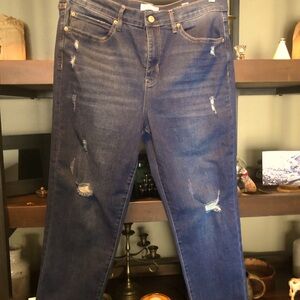 Nicole Miller Dark Blue Distressed Soho High Rise Ankle Slim Jeans